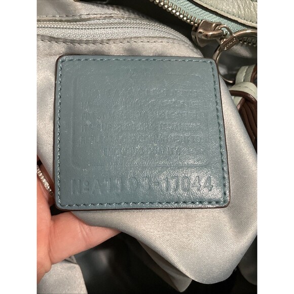 Y2K Coach Op Art Swirl Audrey Shoulder Hand Bag Tote XL Hangtag Teal Blue Flaws - Picture 15 of 16